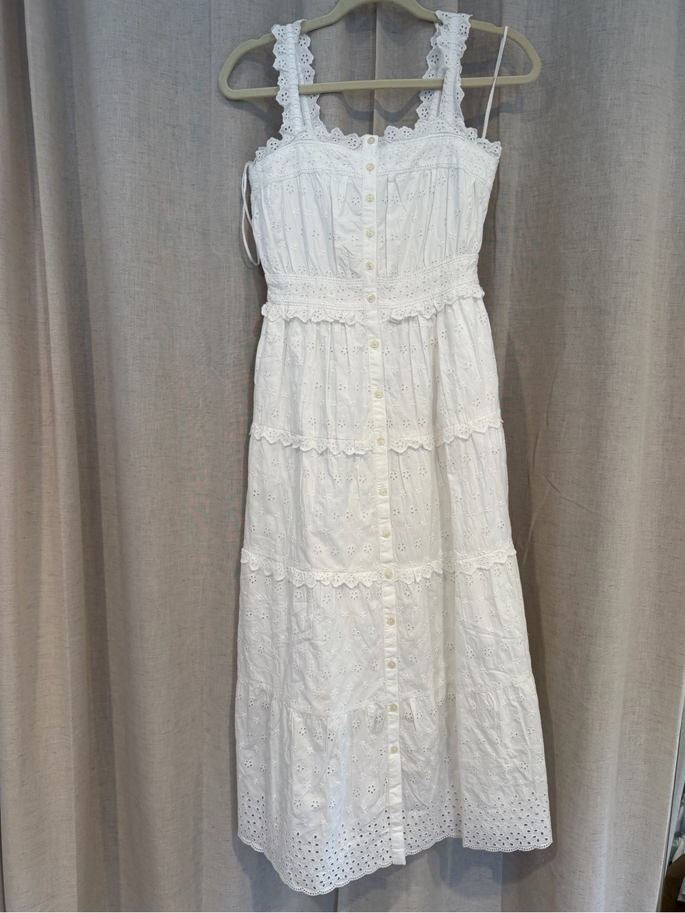 Dôen x gap White Eyelet Tiered Dress with Lace Detail
